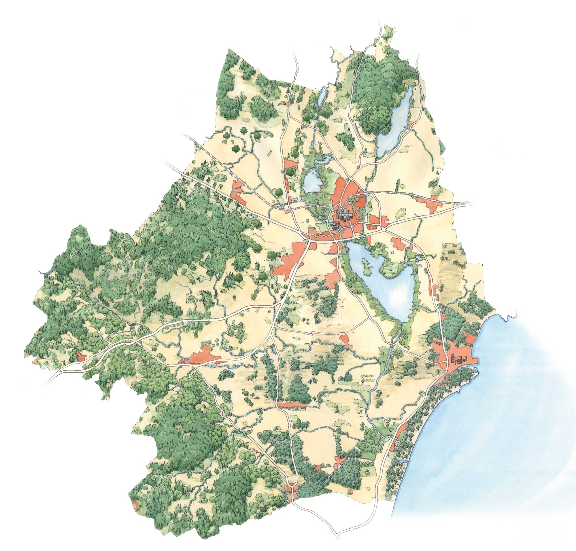 Vattenriket. Illustration: Carina Lindkvist, Naturcentrum AB