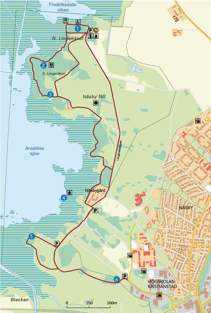 Stigkarta Näsby fält och Norra Lingenäset.