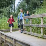 Naturvägledare går med en grupp på Årumspången. Foto Jennie Ahlqvist